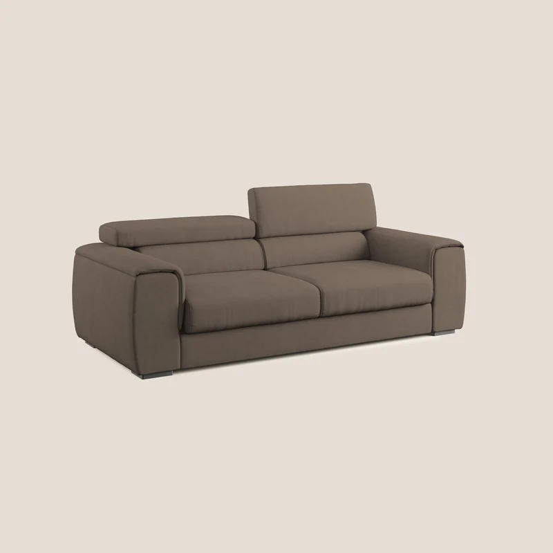Zeno canapé linéaire avec pouf extractible en tissu doux imperméable T02 marron