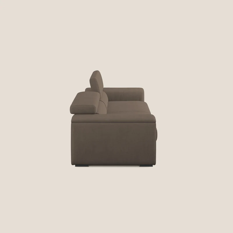 Zeno canapé linéaire avec pouf extractible en tissu doux imperméable T02 marron