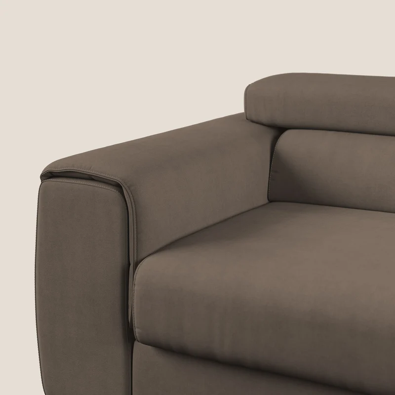 Zeno canapé linéaire avec pouf extractible en tissu doux imperméable T02 marron