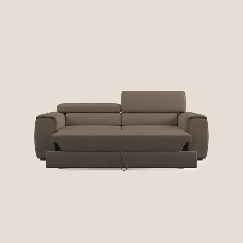 Zeno canapé linéaire avec pouf extractible en tissu doux imperméable T02 marron