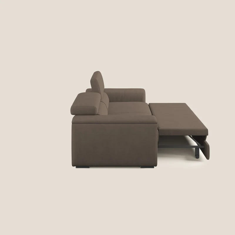 Zeno canapé linéaire avec pouf extractible en tissu doux imperméable T02 marron