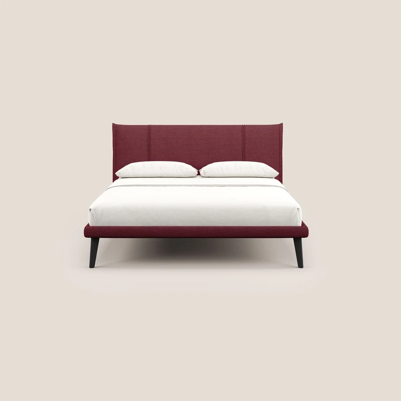 Klaus lit moderne avec pieds foncés et tissu flammé imperméable T03 rouge
