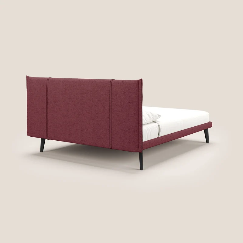 Klaus lit moderne avec pieds foncés et tissu flammé imperméable T03 rouge