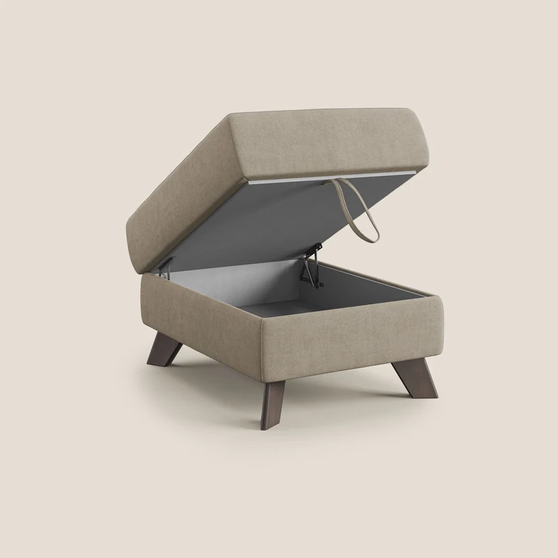 Moon Pouf coffre aux pieds hauts et tissu doux imperméable T02 beige