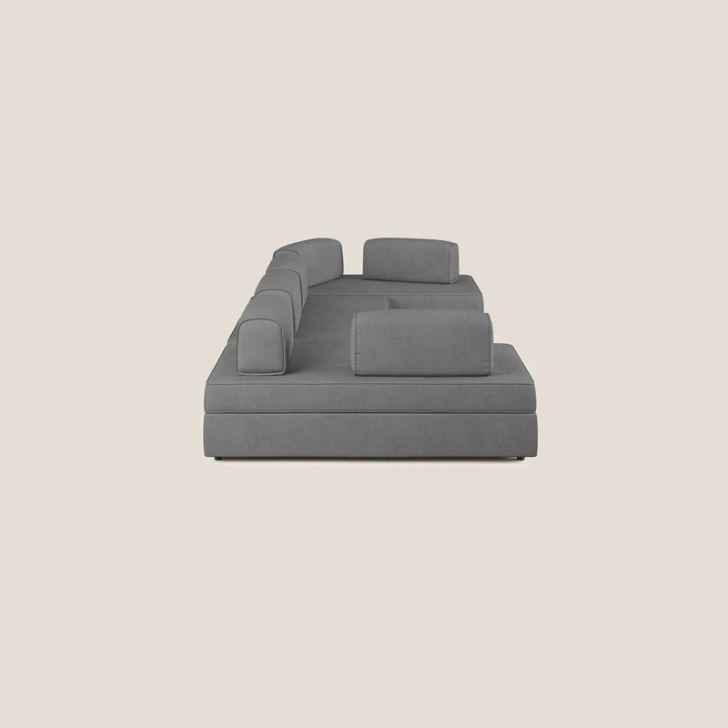 Liberty Canapé panoramique avec pouf extractible et dossiers amovibles en tissu doux imperméable T02 gris