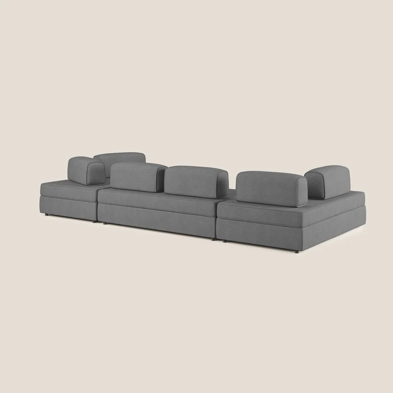 Liberty Canapé panoramique avec pouf extractible et dossiers amovibles en tissu doux imperméable T02 gris