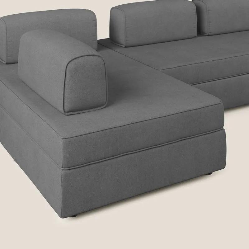 Liberty Canapé panoramique avec pouf extractible et dossiers amovibles en tissu doux imperméable T02 gris