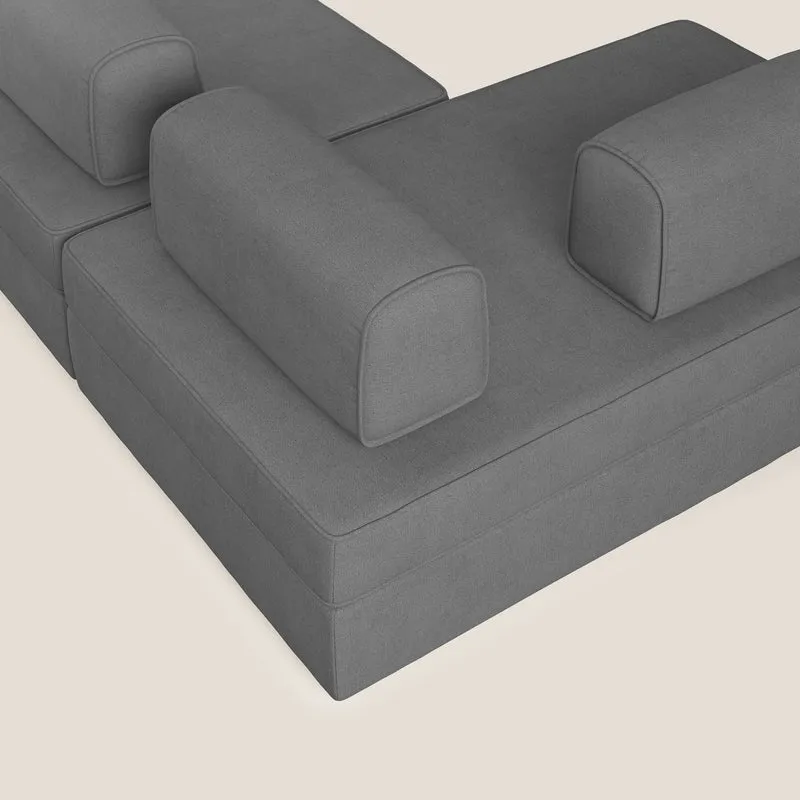 Liberty Canapé panoramique avec pouf extractible et dossiers amovibles en tissu doux imperméable T02 gris
