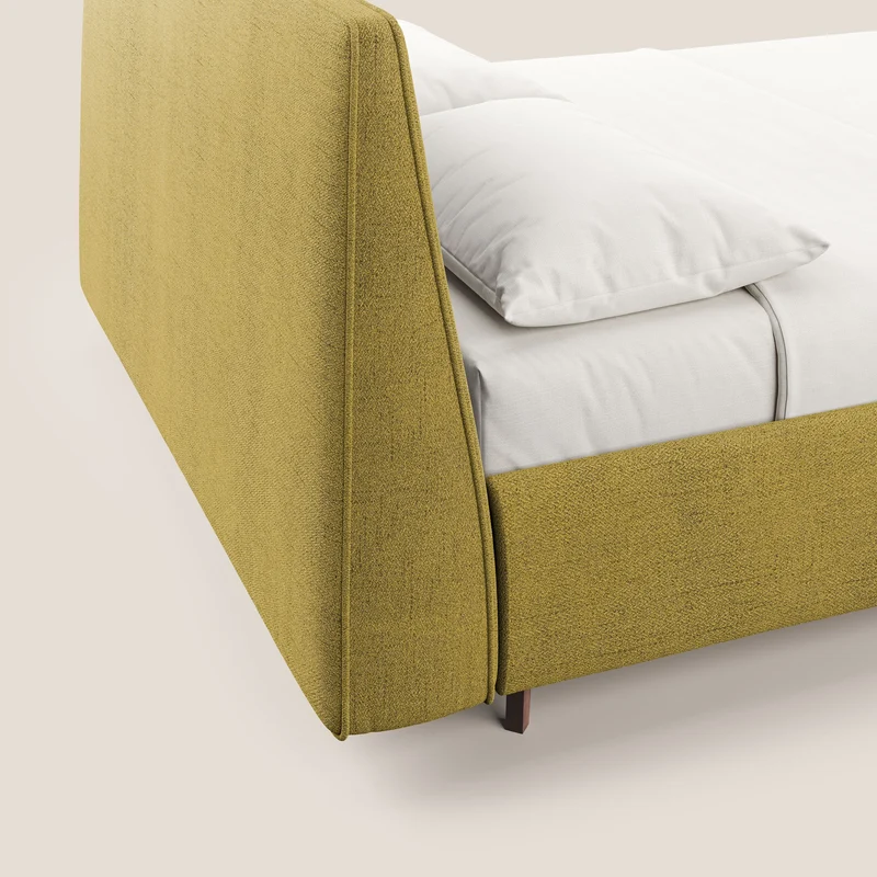 Justin lit rembourré avec coffre et déhoussable en tissu flammé imperméable T03 jaune