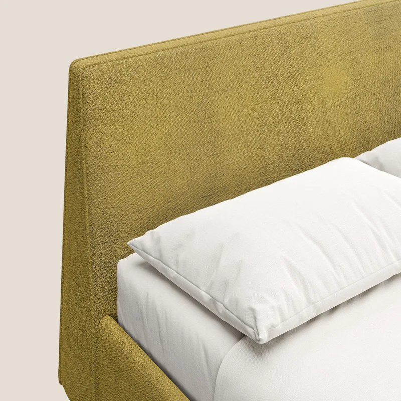 Justin lit rembourré avec coffre et déhoussable en tissu flammé imperméable T03 jaune