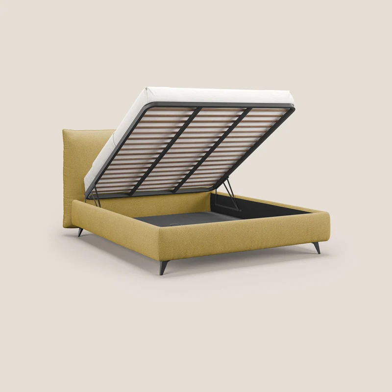 EROS lit rembourré en duvet d'oie avec coffre de rangement en bouclette précieuse détachable T16 jaune