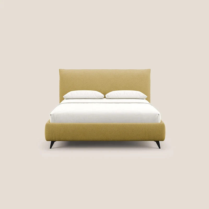 EROS lit rembourré en duvet d'oie avec coffre de rangement en bouclette précieuse détachable T16 jaune