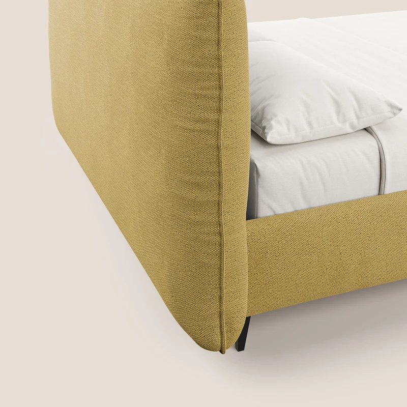 EROS lit rembourré en duvet d'oie avec coffre de rangement en bouclette précieuse détachable T16 jaune