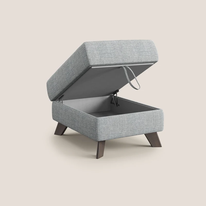 Moon Pouf coffre aux pieds hauts en tissu doux entrelacé soft-touch imperméable T06 gris
