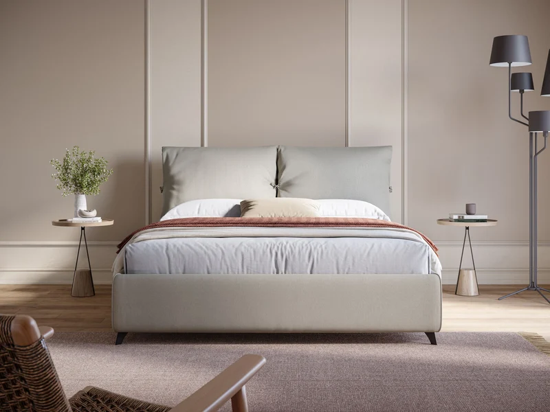 Susan lit rembourré avec coffre complètement déhoussable en microfibre détachable T11 crème