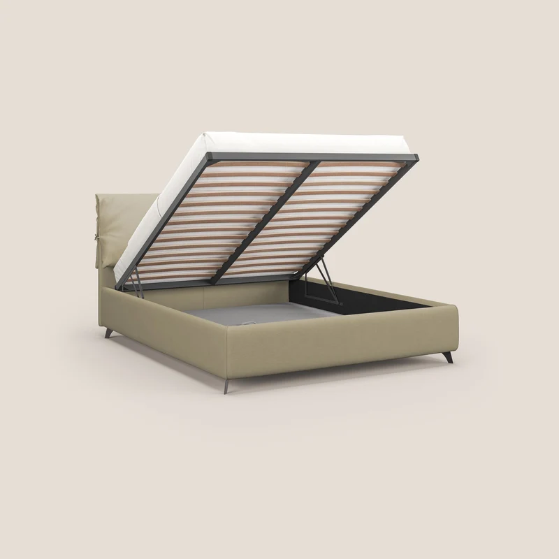 Susan lit rembourré avec coffre complètement déhoussable en microfibre détachable T11 crème