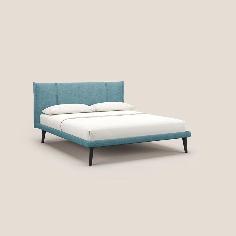 Klaus lit moderne avec pieds foncés et tissu flammé imperméable T03 bleu ciel