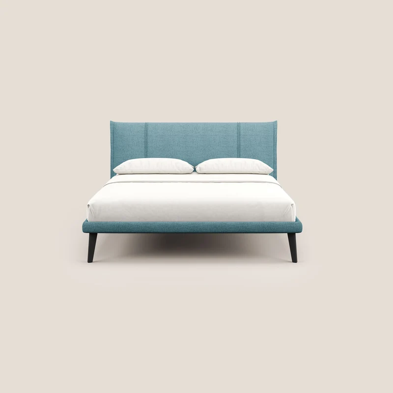 Klaus lit moderne avec pieds foncés et tissu flammé imperméable T03 bleu ciel