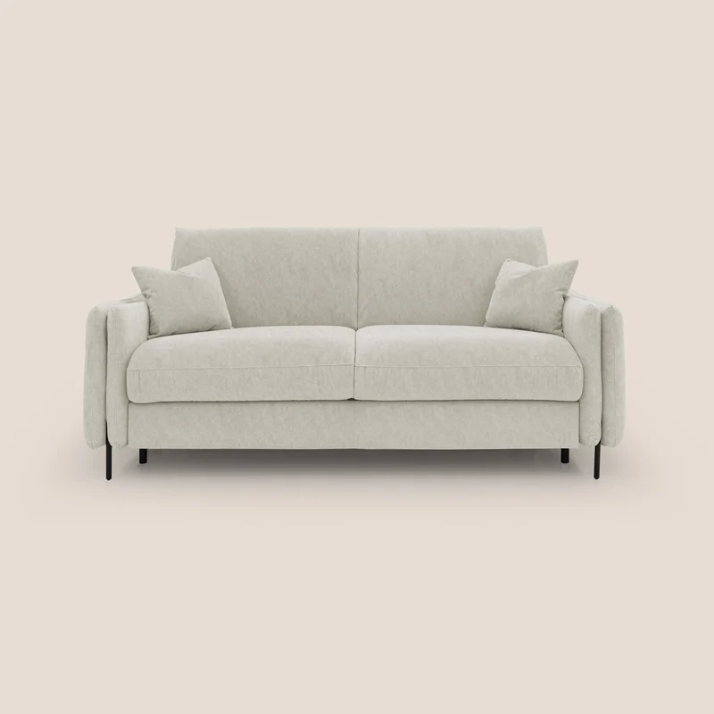 Gregory Canapé-lit avec matelas h18 cm en microfibre effet velours imperméable T09 crème