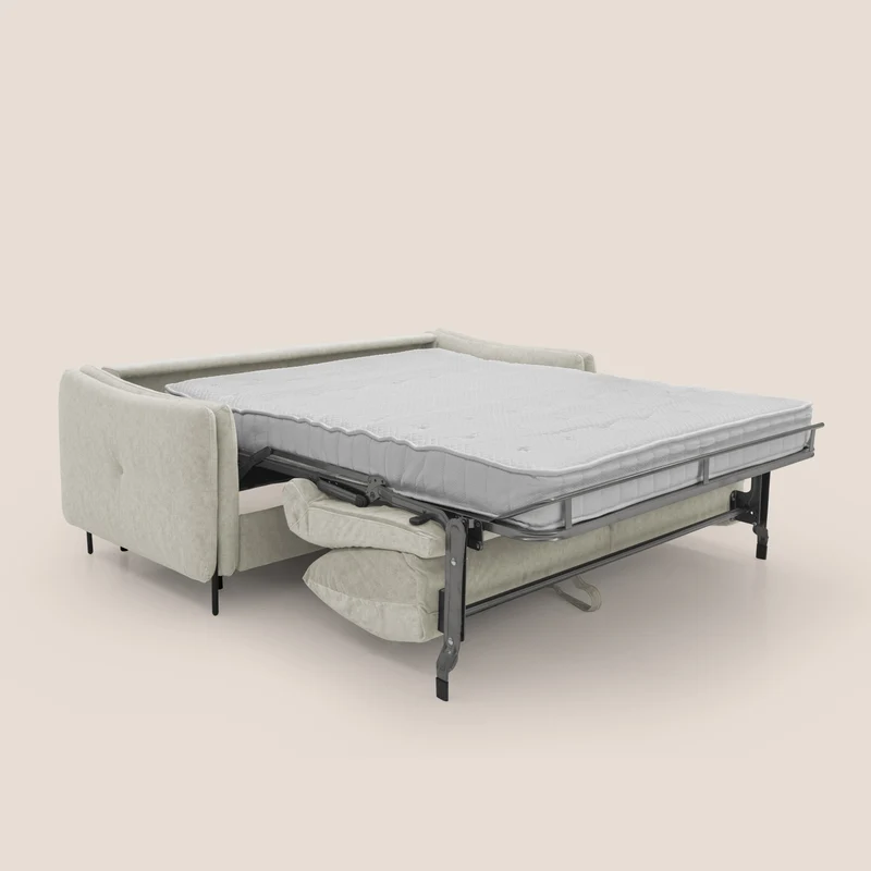 Gregory Canapé-lit avec matelas h18 cm en microfibre effet velours imperméable T09 crème