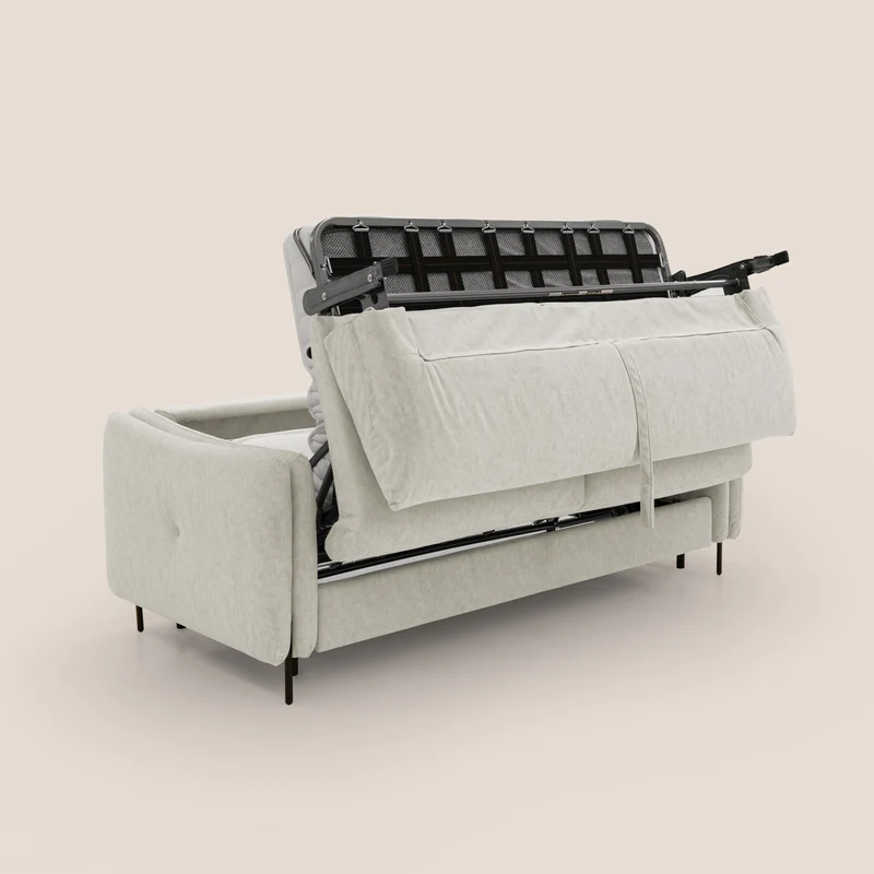 Gregory Canapé-lit avec matelas h18 cm en microfibre effet velours imperméable T09 crème