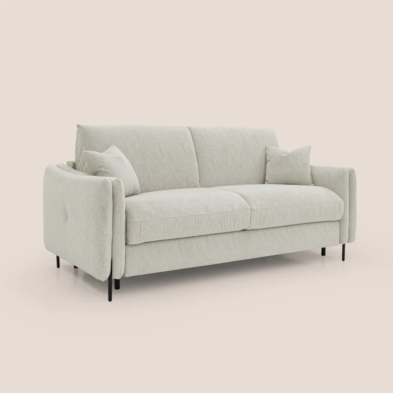 Gregory Canapé-lit avec matelas h18 cm en microfibre effet velours imperméable T09 crème
