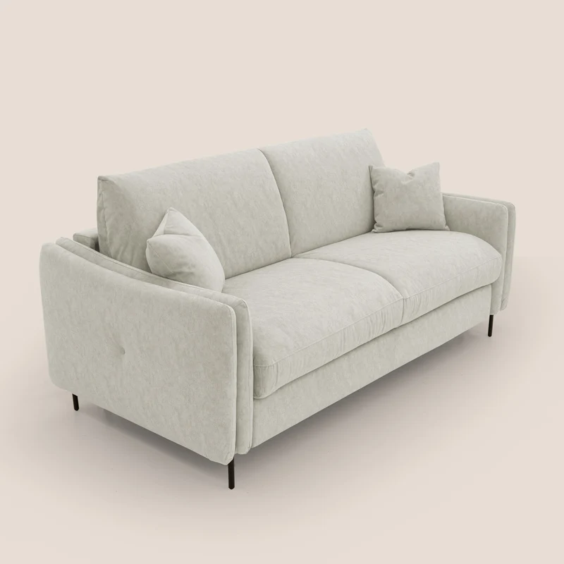Gregory Canapé-lit avec matelas h18 cm en microfibre effet velours imperméable T09 crème