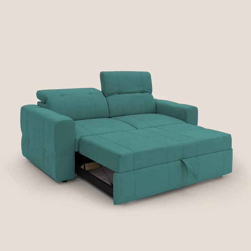Kronos Canapé avec pouf extractible et têtières inclinalbes en microfibre douce imperméable T11 bleu canard