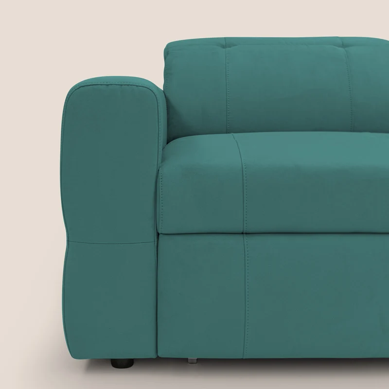 Kronos Canapé avec pouf extractible et têtières inclinalbes en microfibre douce imperméable T11 bleu canard