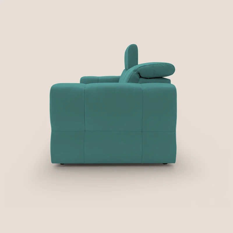 Kronos Canapé avec pouf extractible et têtières inclinalbes en microfibre douce imperméable T11 bleu canard