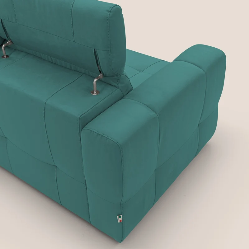Kronos Canapé avec pouf extractible et têtières inclinalbes en microfibre douce imperméable T11 bleu canard