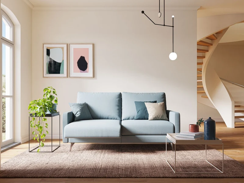 Klimt canapé avec assises coulissantes et dossier en duvet d'oie en tissu détachable T05 bleu gris