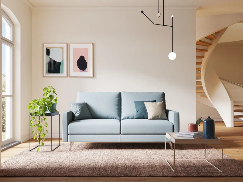 Klimt canapé avec assises coulissantes et dossier en duvet d'oie en tissu détachable T05 bleu gris