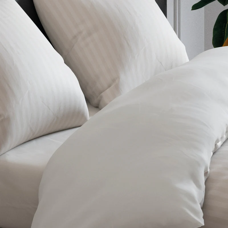 Taie(s) d'oreiller en satin de coton - Rayure tissé taupe
