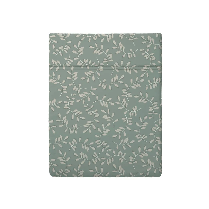 Drap plat satin de coton - Botanique Vert