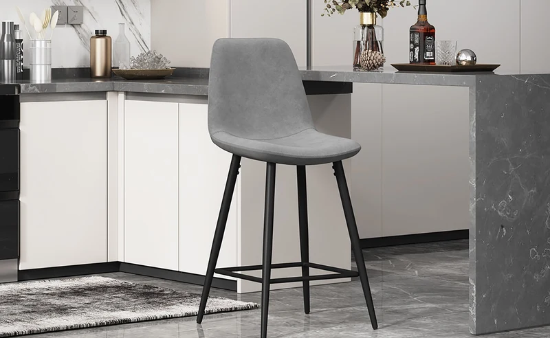 Chaise de Comptoir Boy Velours Gris