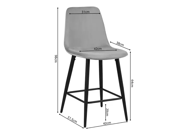 Chaise de Comptoir Boy Velours Gris