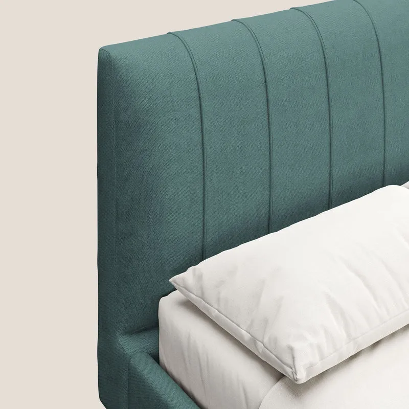 Selene lit rembourré avec pieds bois naturel déhoussable en tissu imperméable T02 bleu canard