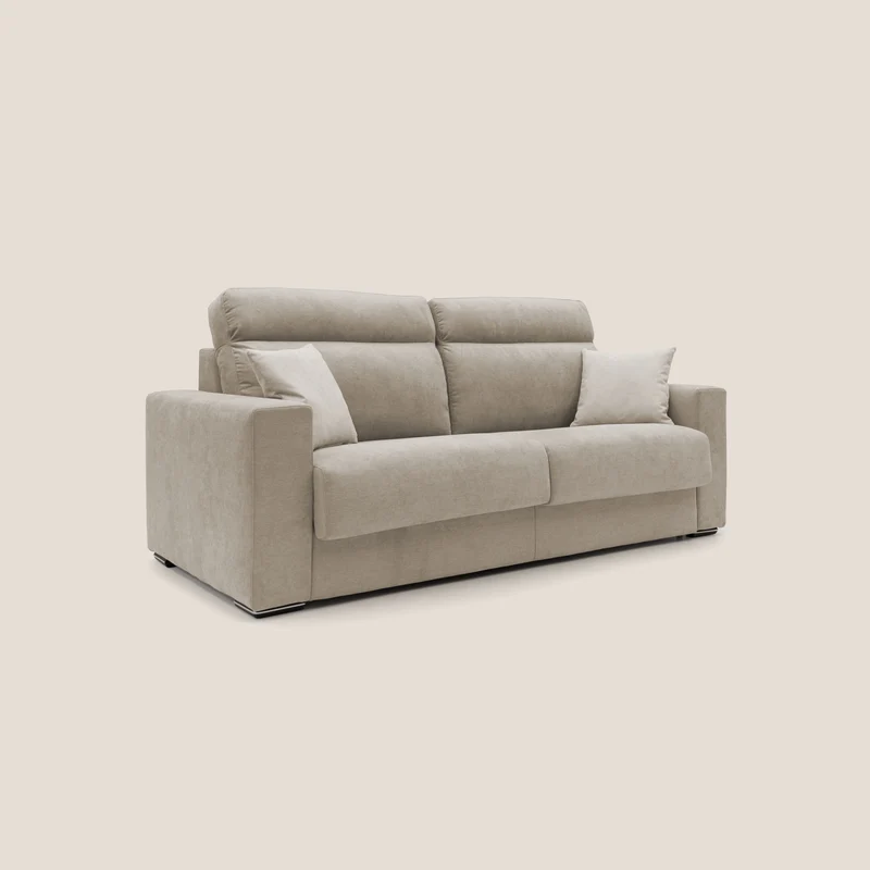 Nikita canapé lit convertible avec haut dossier moelleux en tissu doux imperméable T02 beige