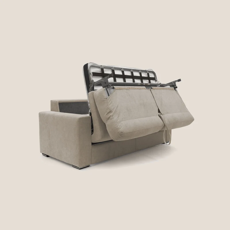 Nikita canapé lit convertible avec haut dossier moelleux en tissu doux imperméable T02 beige