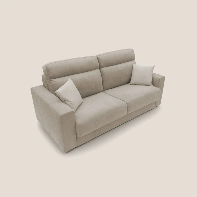 Nikita canapé lit convertible avec haut dossier moelleux en tissu doux imperméable T02 beige