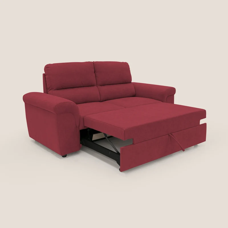 Minerva canapé linéaire avec pouf extractible en tissu doux imperméable T02 rouge