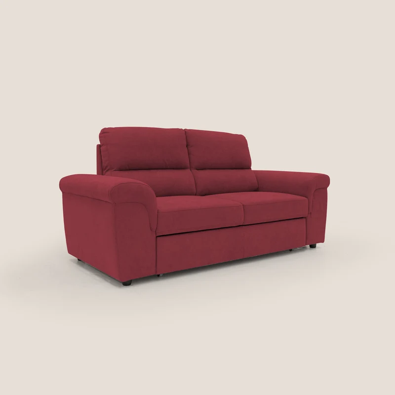 Minerva canapé linéaire avec pouf extractible en tissu doux imperméable T02 rouge
