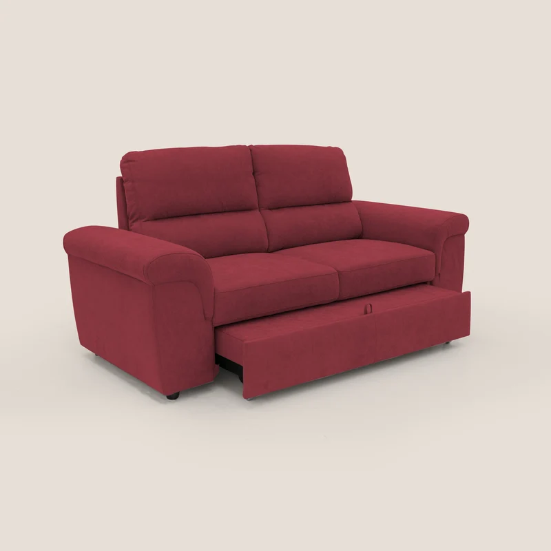 Minerva canapé linéaire avec pouf extractible en tissu doux imperméable T02 rouge