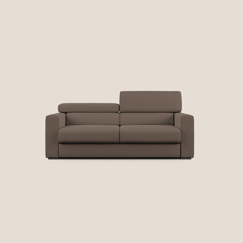 Dylan canapé avec pouf extractible en tissu flamme effet coton impermeabile T19 marron