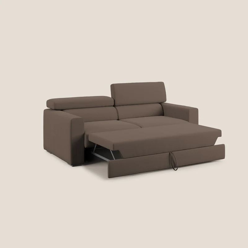 Dylan canapé avec pouf extractible en tissu flamme effet coton impermeabile T19 marron