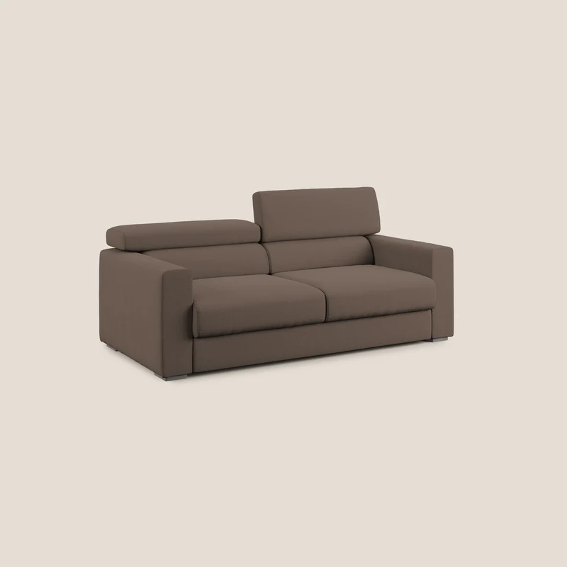 Dylan canapé avec pouf extractible en tissu flamme effet coton impermeabile T19 marron