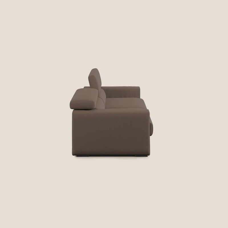 Dylan canapé avec pouf extractible en tissu flamme effet coton impermeabile T19 marron