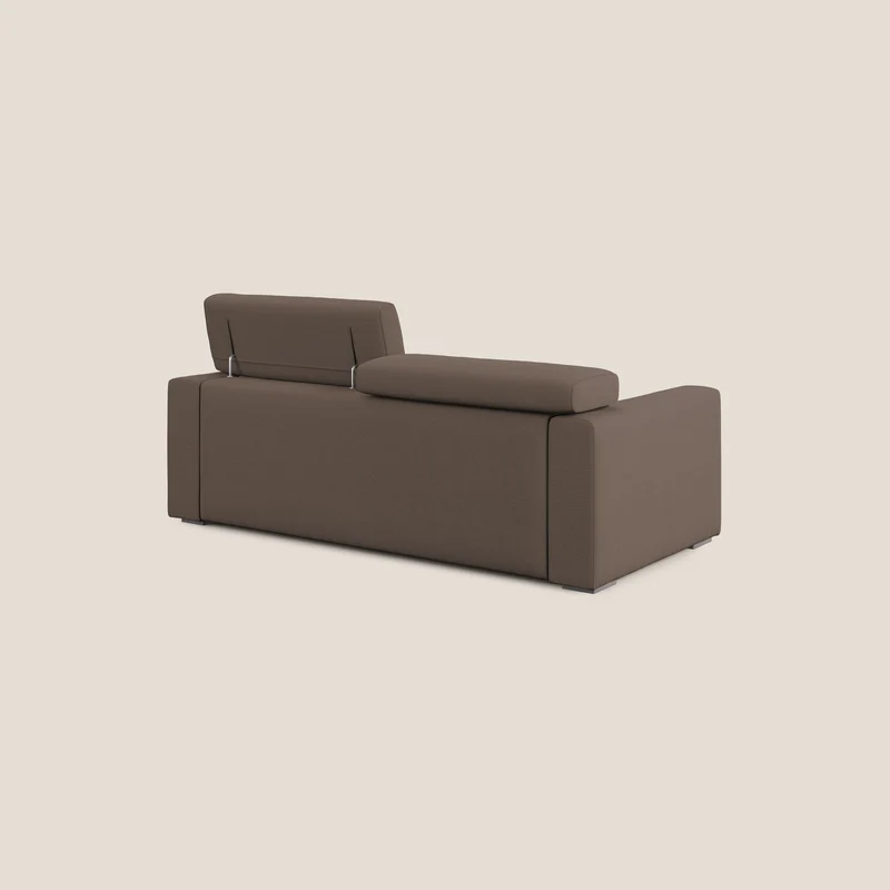 Dylan canapé avec pouf extractible en tissu flamme effet coton impermeabile T19 marron