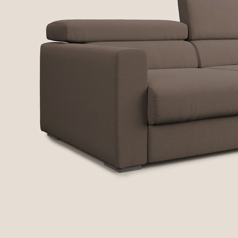 Dylan canapé avec pouf extractible en tissu flamme effet coton impermeabile T19 marron